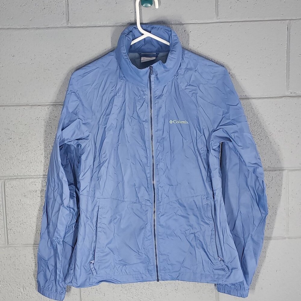 Columbia Rain Coat Hooded Nylon Jacket - Blue - Size Medium